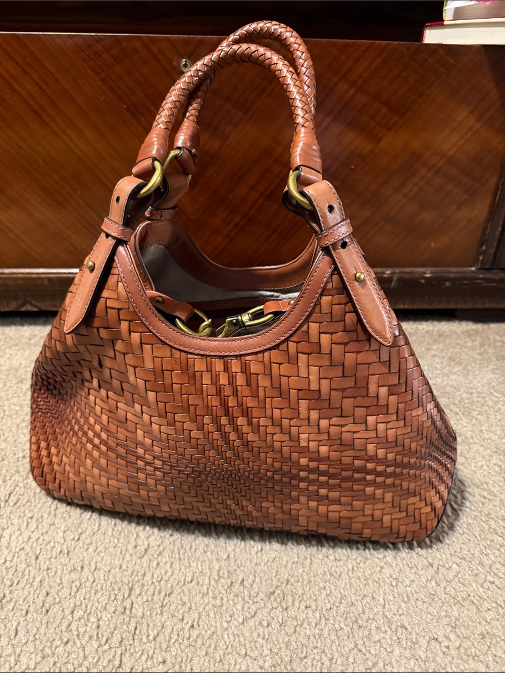 Cole Haan Genevieve Optical
Weave Tan Leather Hobo
Shoulder Bag Handbag - Picture 5 of 10